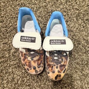 wales bonner adidas  Leopard Print Sneakers with Blue Collar